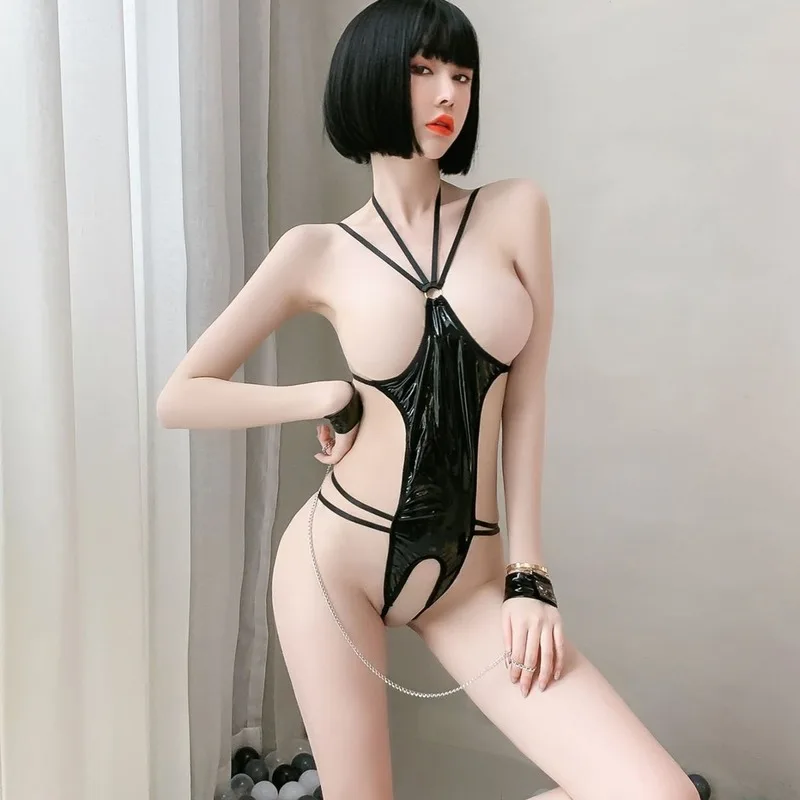 

JIMIKO woman black lingerie bodysuit open crotch swimsuit perspective costumes latex catsuit lingerie crotchless Erotic Outfit