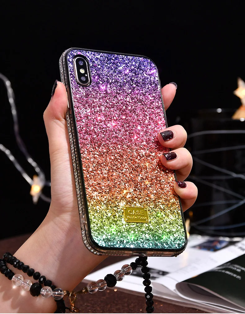 Чехол для телефона iPhone 11 Pro Max XR X XS блестящий сверкающий чехол с блестками жесткий