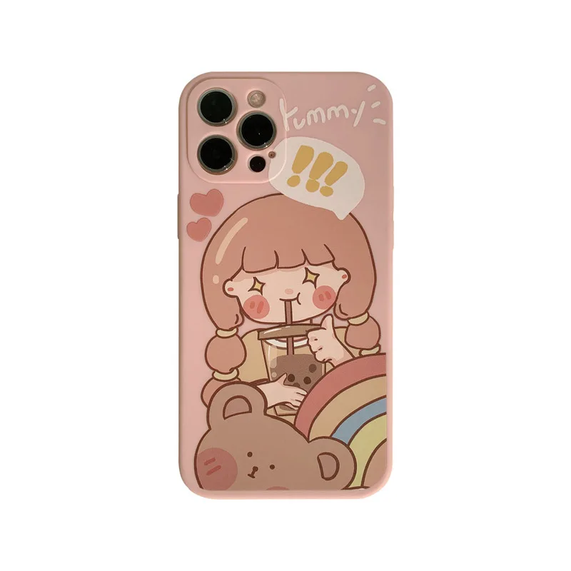 

2021 Pink Cartoon Rainbow Girl Case Cover For iPhone 12 12min 12Pro 12ProMax 11 11PROMAX 11PRO SE2020 7 8 7Plus 8Plus X XR XS