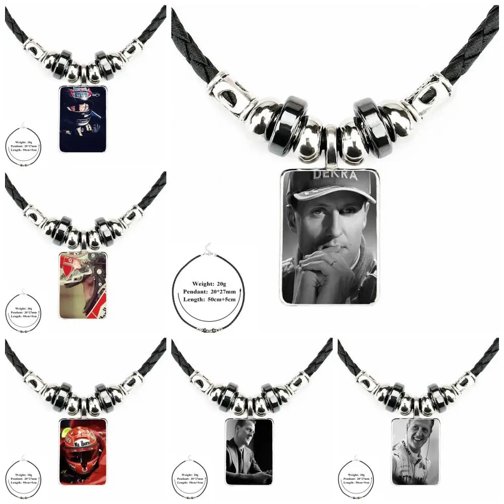 Ей глянцевый кулон Майкла Шумахера из черной кожи с бусинами и стеклянным