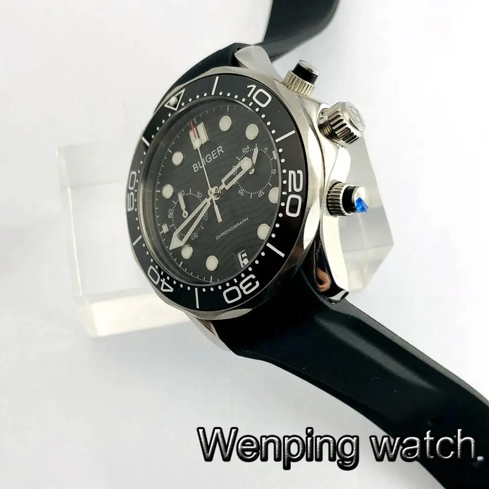 Часы мужские кварцевые с керамическим циферблатом и хронографом 41 мм|Кварцевые