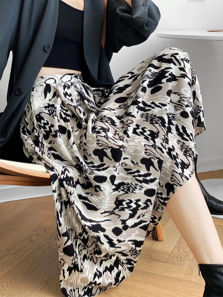 Женская длинная юбка на молнии элегантная с высокой талией и леопардовым принтом