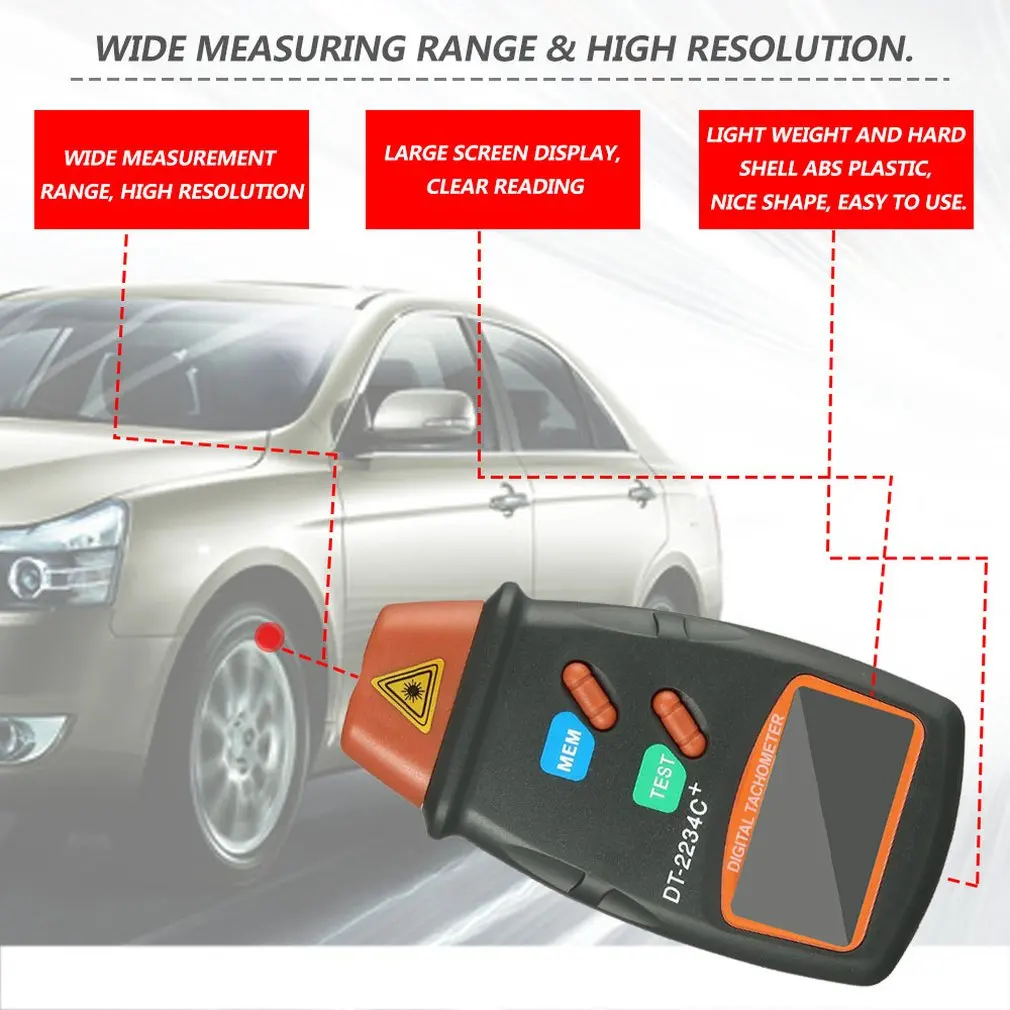 Digital Laser Photo Tachometer Non Contact RPM Tach Speedometer Speed Gauge Engine |