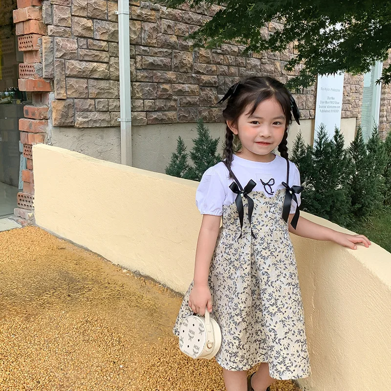 

Clothing Sets Baby Girls' Skirts Summer New Korean Version Children's Princess Dresses with Floral Bow Straps Dress for Girls
