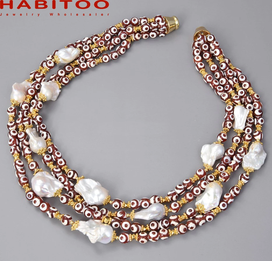 

HABITOO 4 Strands 8-9mm Natural Red Agate White Baroque Keshi Freshwater Pearl Choker Necklacee for Women Fashion Jewelry Gift