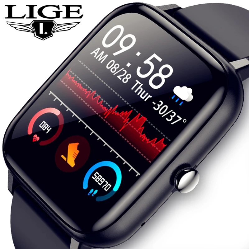 

LIGE New 1.54'' Full Touch Screen Smart Watch Men Sports Blood Pressure Monitoring Bluetooth Call Men Smartwatch For Android IOS