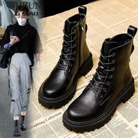 autumn platform boots womens shoes womens shoes fashion round leather ankle boots 2021 winter stretch black comfortable boots