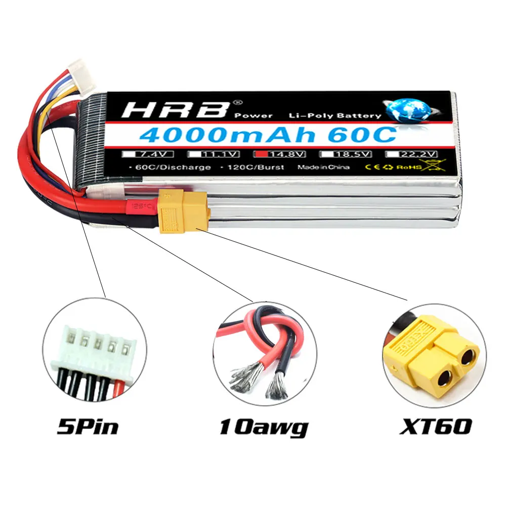 12 пакеты hrb rc lipo батарея 4s 148 v 4000 мач 60c с xt60