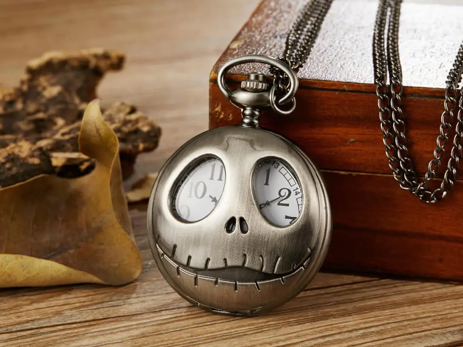 Кошмар перед рождественские карманные часы мужские полый домкрат Skellington кварцевые часы ожерелье цепь для Рождественский подарок