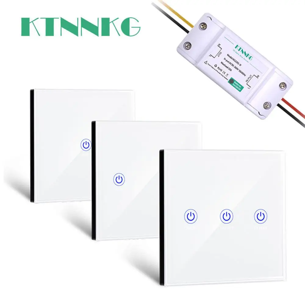 KTNNKG Умный дом беспроводной сенсорный выключатель светильник Электрический RF пульт дистанционного управления стеклянный экран настенная панель Кнопка приемник Светодиодная лампа