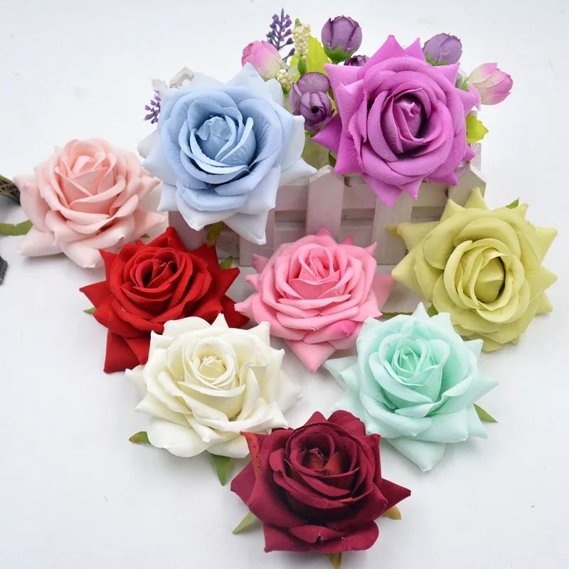 

8CM Artificial Silk Fabric Rose Flower Heads For Wedding Party Home Decoration DIY Hat Flower Wall Arch Accessories