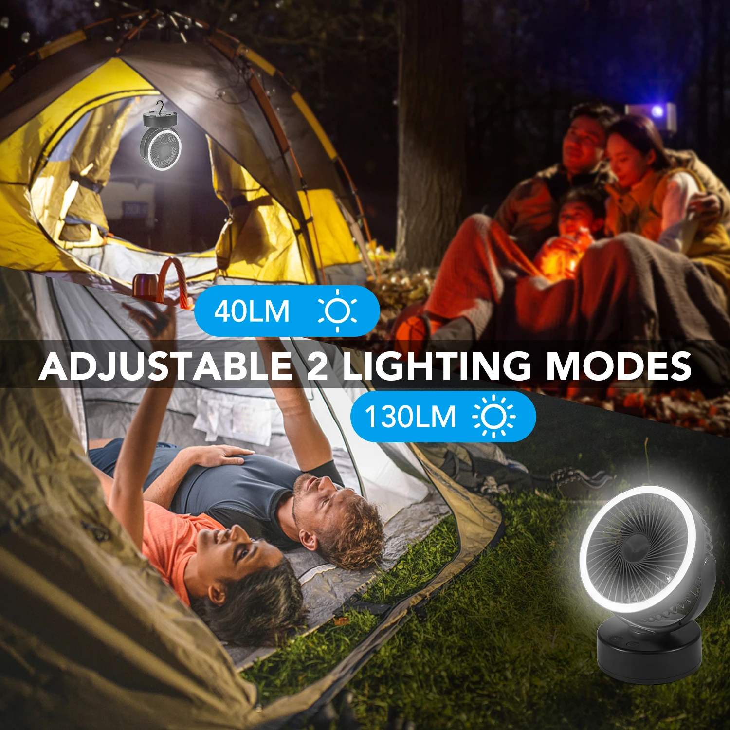 

Portable Battery Camping Fan with LED Lantern Battery Operated Desk Fan with Hanging Hook for Home Tent Emergency Camping Hiking
