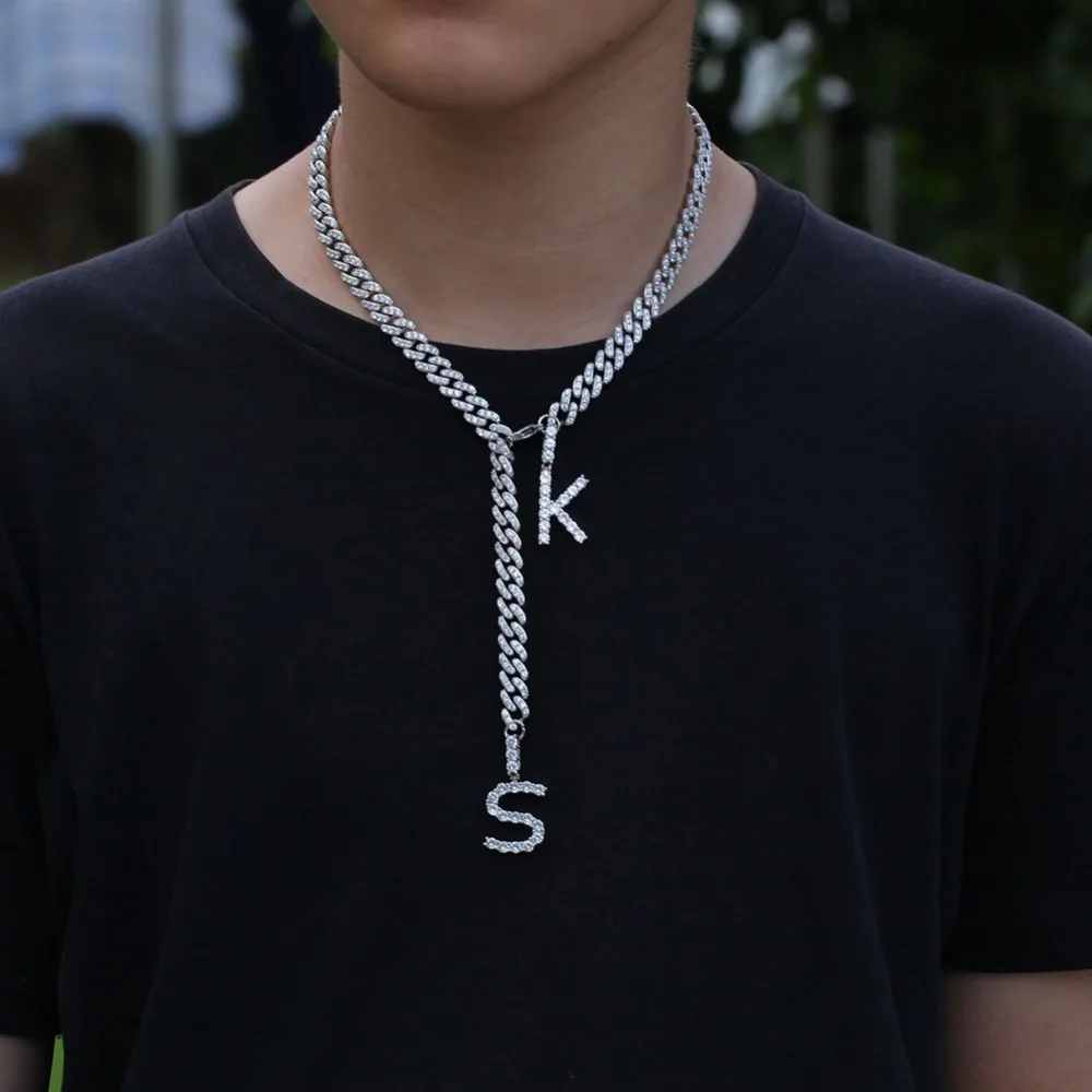 На заказ 2 буквы кубинская цепочка Подвески ожерелье AAA CZ камень Bling Iced Out для мужчин хип хоп рэппер ювелирные изделия серебряный цвет Прямая