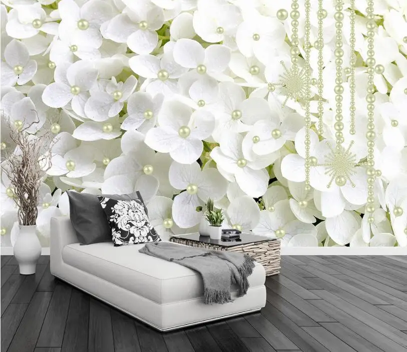 Пользовательские обои CJSIR современные настенные 3d с белыми цветами и жемчугом