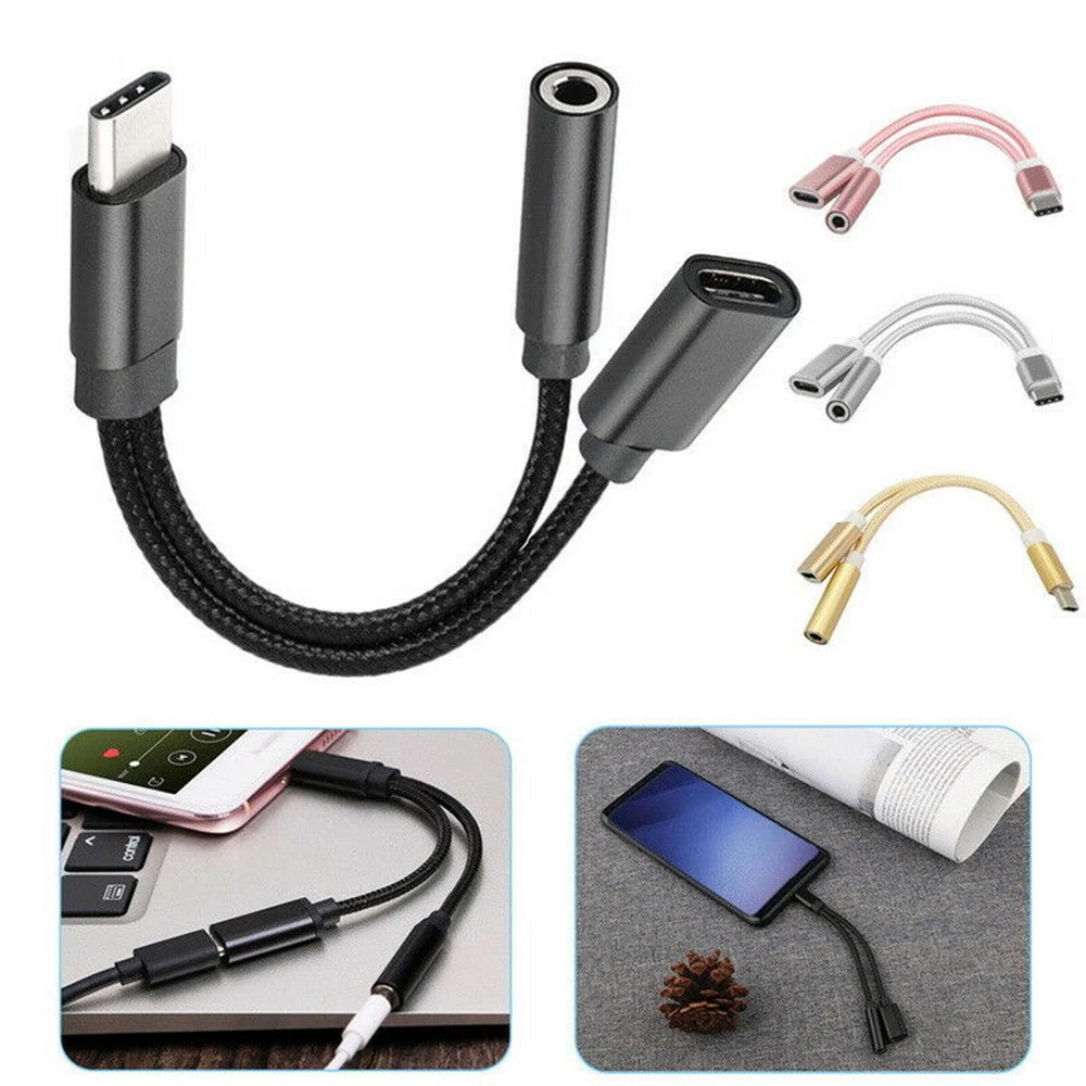 2 в 1 type-C конвертер usb type C кабель для зарядки 3,5 мм аудио наушники адаптер для телефона type-C