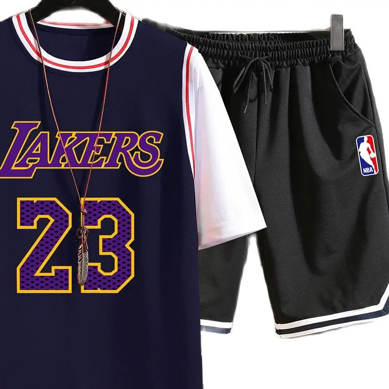 

2021 Summer Teen Male Fashion Logo Short Sleeve T-Shirt 5 Cent Pants Two Piece Suit Polyester 100%M L XL 2XL 3XL 4XL 5XL