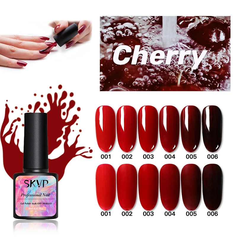 

SKVP Cherry Red Series UV Gel Polish Gel Pure Colors Lacquer Manicure DIY Nail Art Design Gel Polish Base Top Coat Nail Art