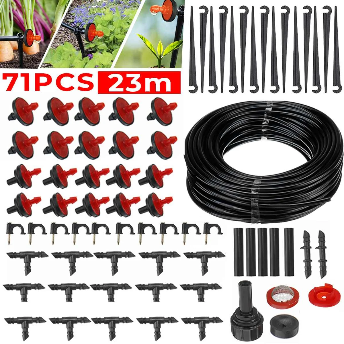 

71pcs 23m Automatic Micro Drip Irrigation System Garden Irrigation Spray Self Watering Kits with Adjustable Dripper Garden Hose