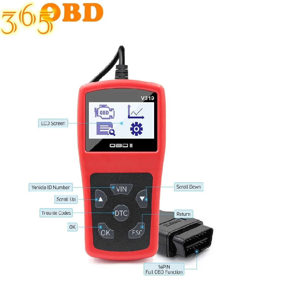 V319 OBD2 Code Reader Scanner Tool Diagnostic Readers OBDII EOBD Read Clean Fault ELM327 Support Multi- Languages |