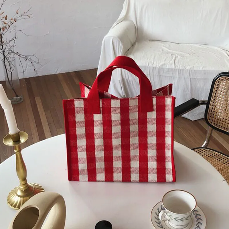 Модная Милая женская сумка холщовые сумки клетчатая Женская сумочка тоуты