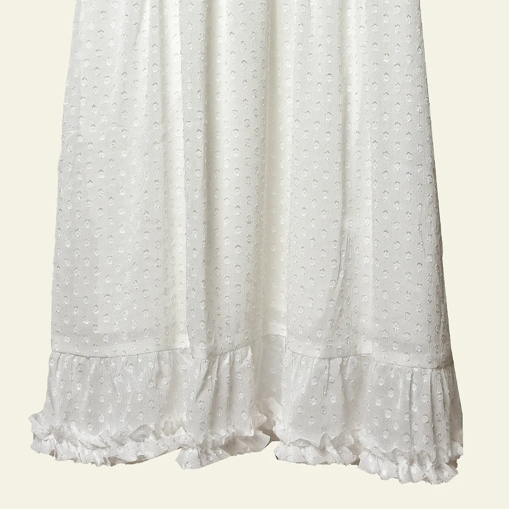 

Women Dot Lace Dress Half Puff Sleeve Sweet Ruffles Spring Summer O-neck Ladies Elastic Waist Dresses