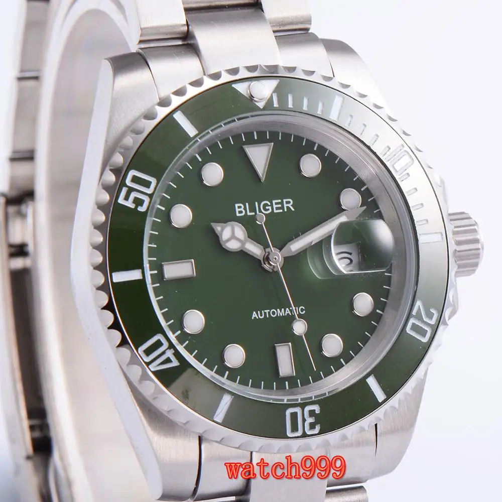Часы Bliger мужские с зеленым циферблатом и автоматисветильник водонепроницаемые
