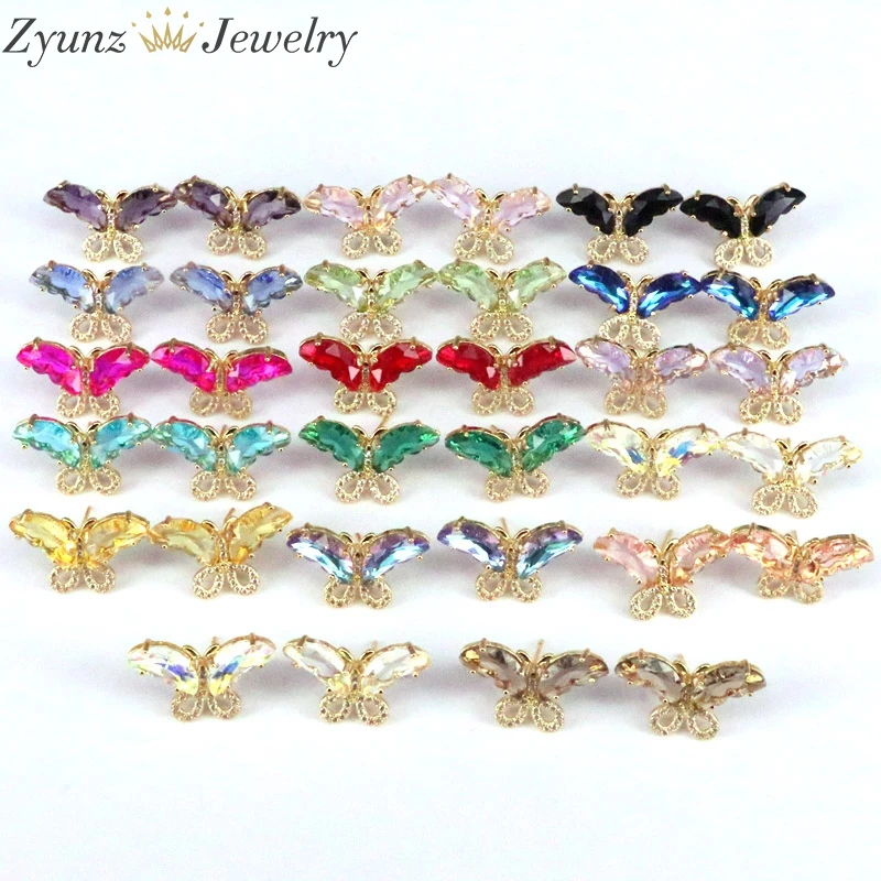 

10 Pairs, Hot Sale Colorful Crystal Butterfly Stud Earrings Jewelry Animal CZ mujer pendientes For Women