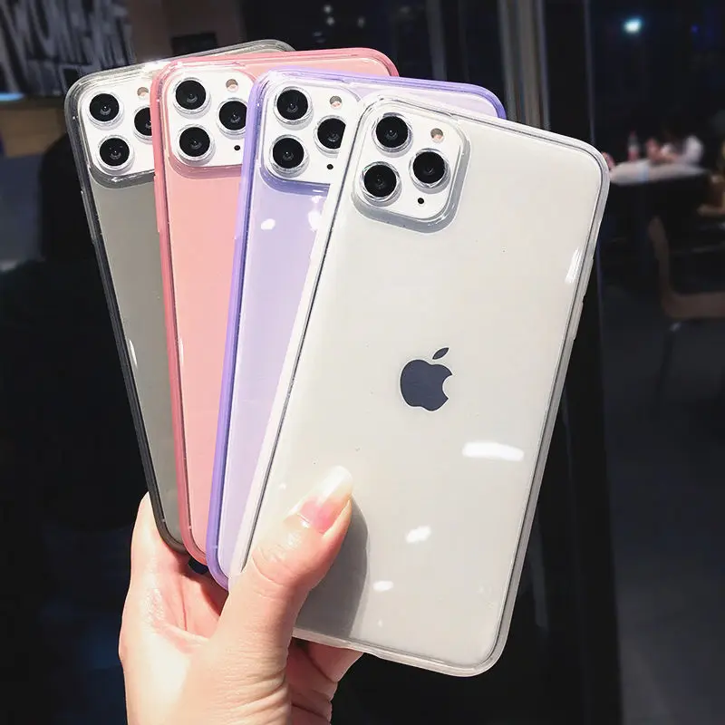 Прозрачный цветной противоударный чехол рамка для телефона iPhone 12 11 Pro Max X XR XS 8 7 6S