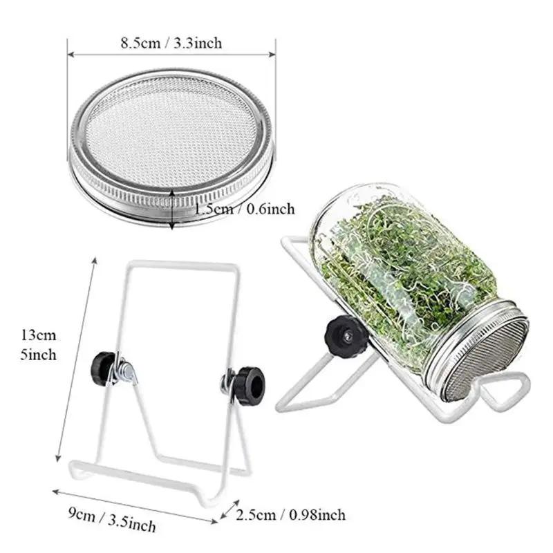 

4Pcs Stainless Steel Sprouting Jar Lids with 2 Stands for Wide Mouth Sprout Jars