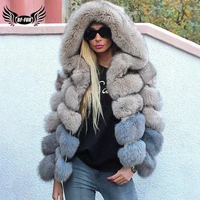 2022 fashion women real blue fox fur jacket with hood genuine natural fox fur coat for woman luxury overcoat winter fur coats