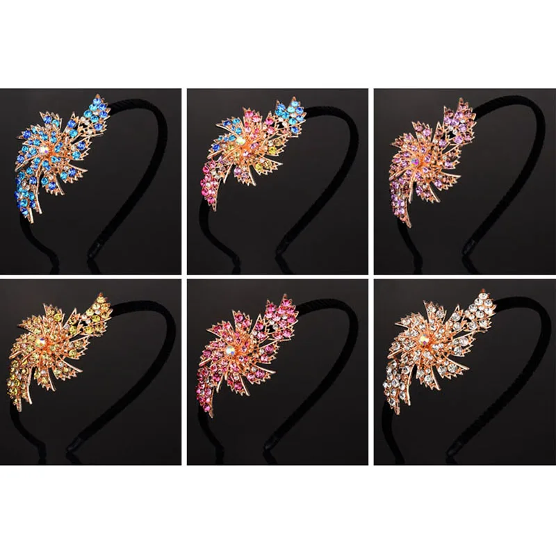 

Korea Colorful Rhinestone Hairband Women Flower Elegant Lady Headband Luxury Maple Leaves Headwear Glittering Hair Accessories