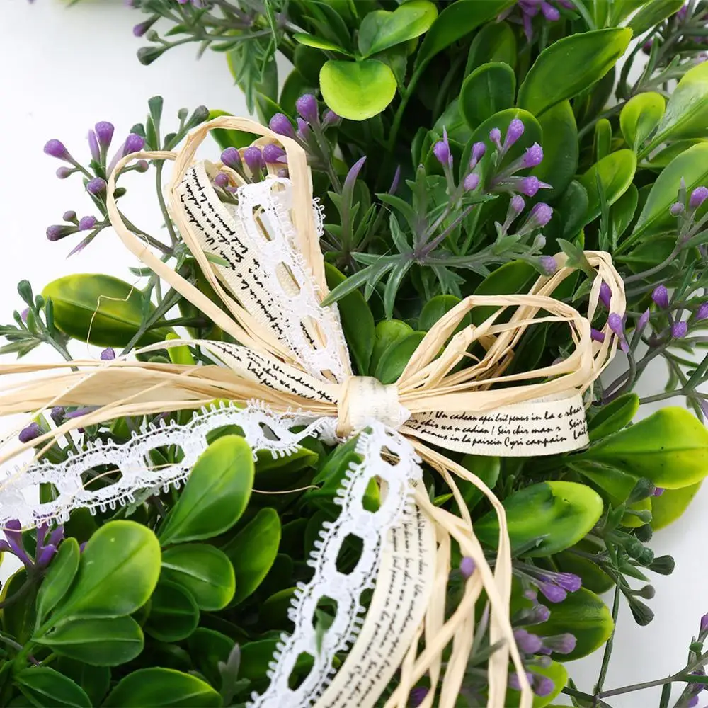 Искусственный венок из листьев с бантом для двери подвесное настенное украшение