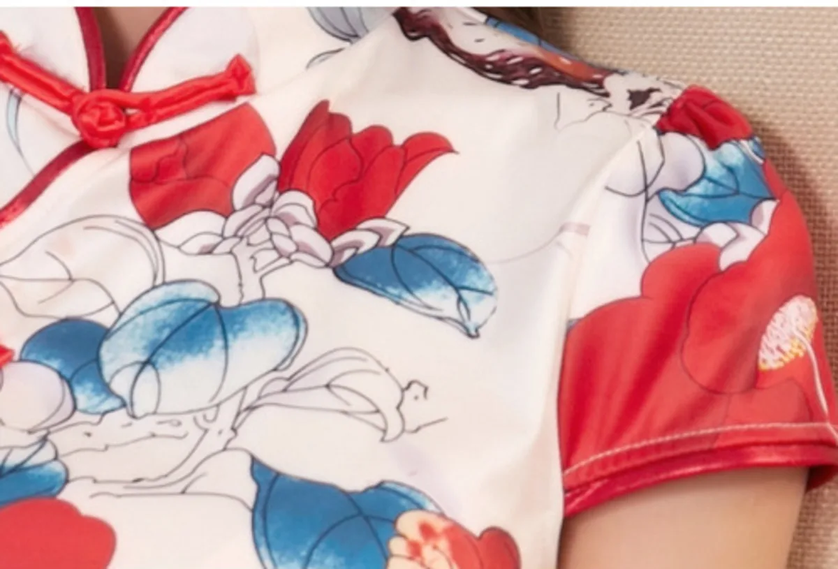 

BacklakeGirls Cheongsam Vintage Chinese Dress Women Qipao Short Sleeve Party New Year Clothes Floral Printed Mini Dress Vestido
