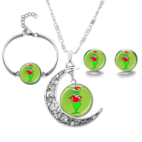 SONGDA как Grinch палантин Новогодний комплект украшений Grinch плакат со сценами из фильмов мультфильм стеклянный купол ручной работы ювелирные изделия Рождественский подарок - Окраска металла: Style 10
