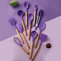silicone kitchen cooking utensils set with storage box kitchenware non stick cookware wooden handle kitchen cooking tools set