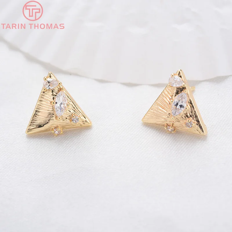 6 шт. латунные треугольные серьги гвоздики с цирконом|Ювелирная фурнитура и