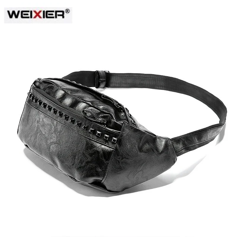

Fashion Rivet Chest bag Men Vintage PU Leather Waist bag Women's Large Casual Messenger Bag male Multifunction Shoulder Bags 가방