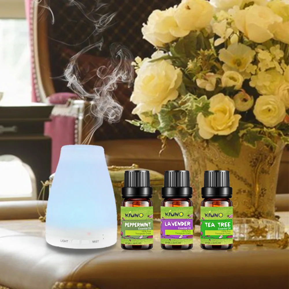 

KIUNO 10ML Top 8Pcs Gift Set Pure Essential Oil Diffuser Humidifier Massage Aromatherapy Peppermint Orange Lemongrass Orange