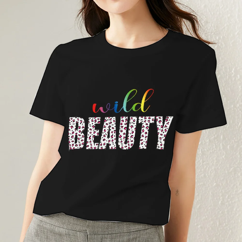 

Women's Printed T-shirt Black Personalized Letter Pattern Series T-shirt Direct Sales Classic O-Neck Ladies Short Sleeve Top