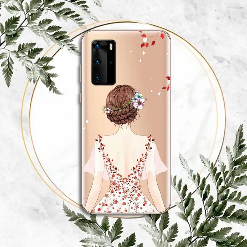 

Fashion cartoon red dress girl Phone Case Transparent for Huawei P honor 8 10i 20 30 40 smart 2019
