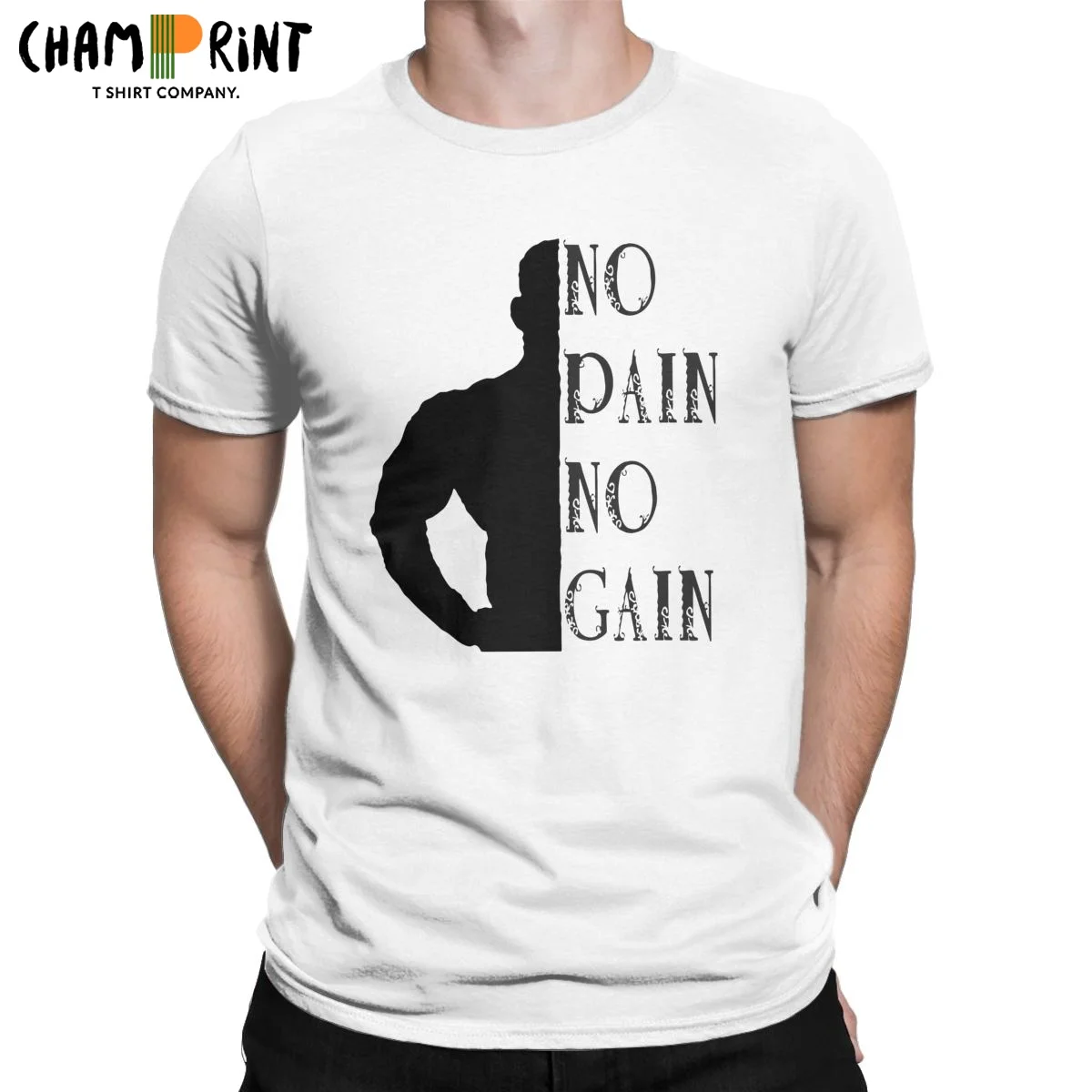 Men's No Pain No Gain T Shirts Inspirational Quotes 100% Cotton Clothing Funny Short Sleeve Round Neck Tees Classic T-Shirts