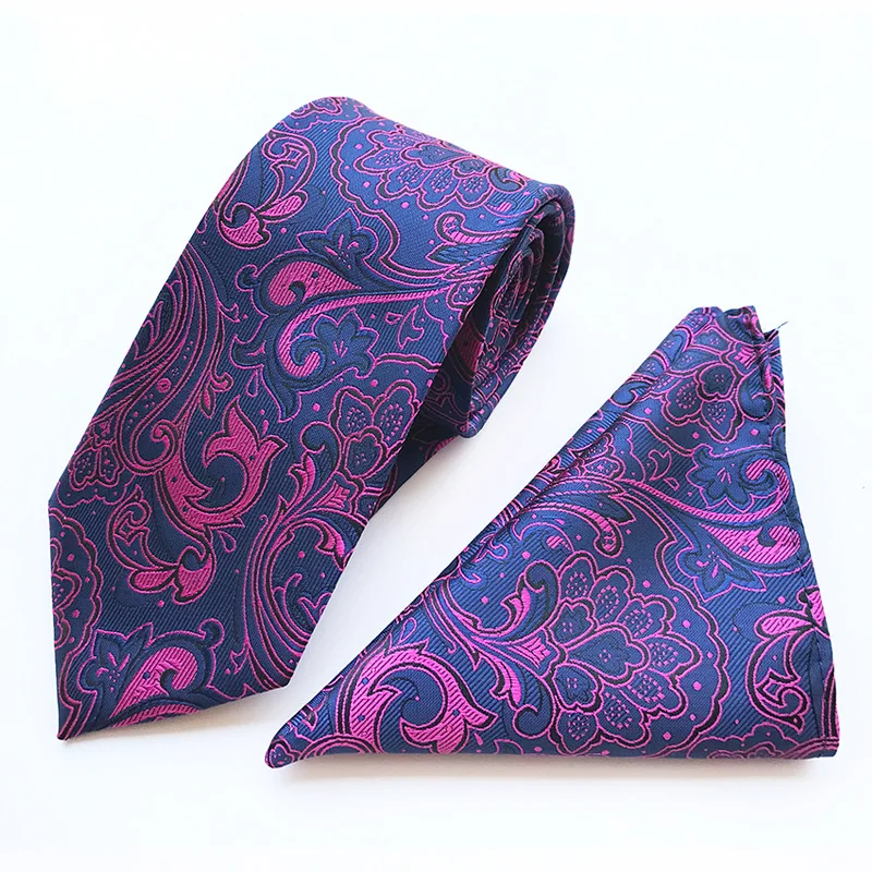 

2-piece Set Unisex Neck Tie Set 8cm Women Men Necktie Floral Pocket Square Polyester Business Formal Wedding Accessories