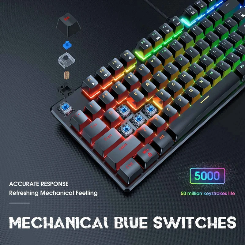 

ONIKUMA G27 Wired Keyboard 104-Key USB Interface Backlit Mechanical Gaming Keyboard Black