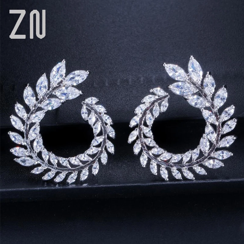 

ZN New Sparkly Olive Branch Leaf Shape Marquise Cut Big Cubic Zirconia Stud Earrings For Women Fashion Jewelry Gifts