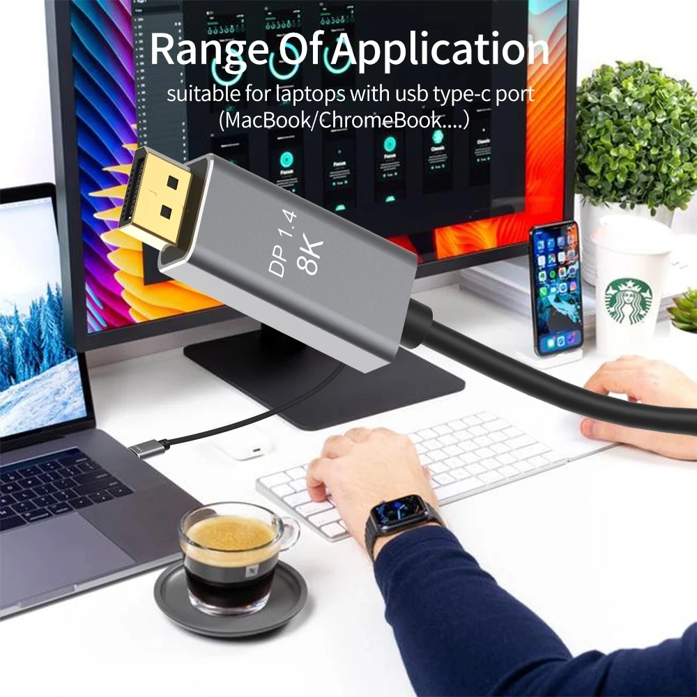 Кабель USB C к DisplayPort 8K кабель Type 3 1 порту дисплея 4 Thunderbolt и DP1.4 для MacBook Pro нового iPad