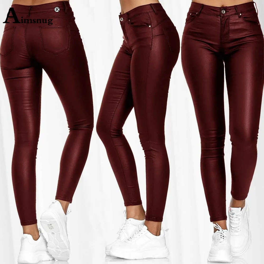 

Plus Size Women Fashion High Waist PU Leather Trouser 2021 Spring Autumn Straight Pants Slimming Bottom Black Faux Leather Pants