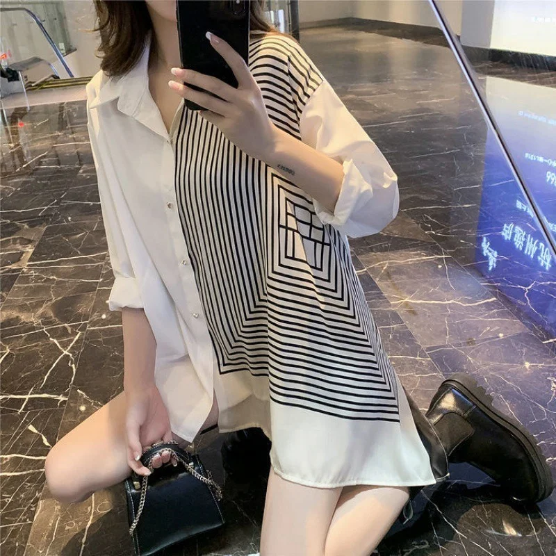 

Patchwork Women's Shirt Long Sleeve Women's Blouse Turn-down Collar Women's Oversize Shirt Button Fashion Woman Blouses 2021