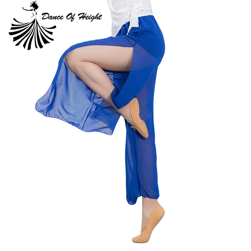 С боковыми разрезами брюки Для женщин полосатые широкие шифоновые макси юбка