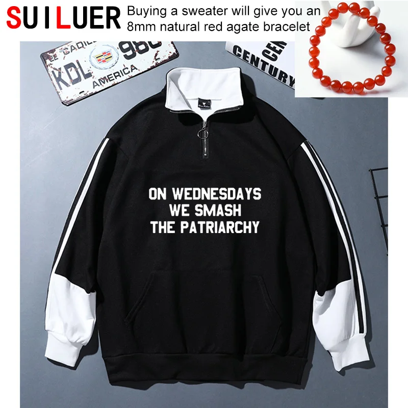 

On Wednesdays We Smash The Patriarchy Women 100% Cotton Casual Funny Sweatshirts For Lady Hoodies Hipster Loose Pullovers SL-567