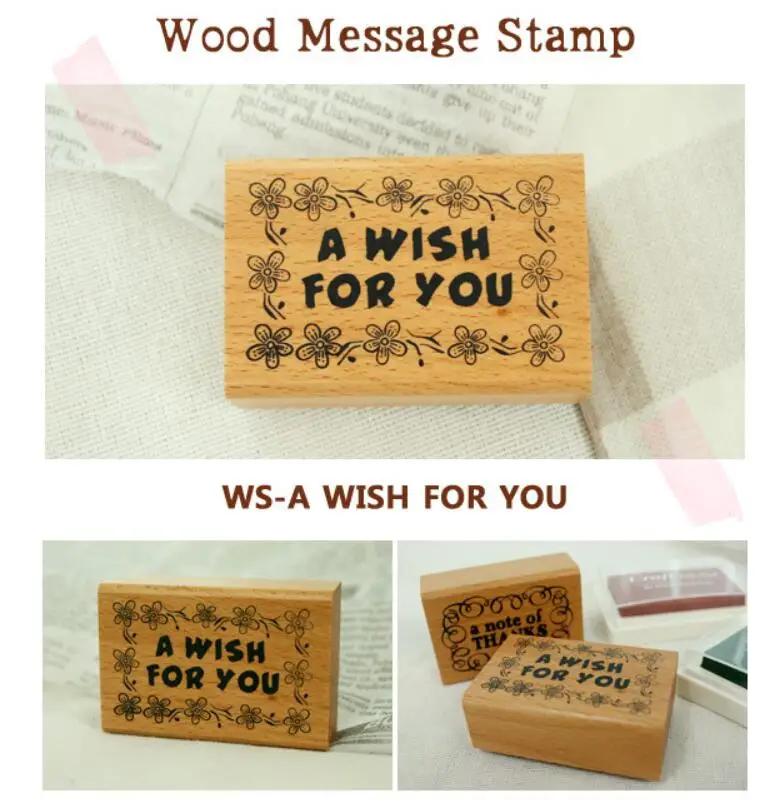 

10pcs Stationery Vintage Wooden Rubber Stamp Kids Gift BlessThank You DIY Scrapbook Decoration Photo Album Diary Craft Art Stamp